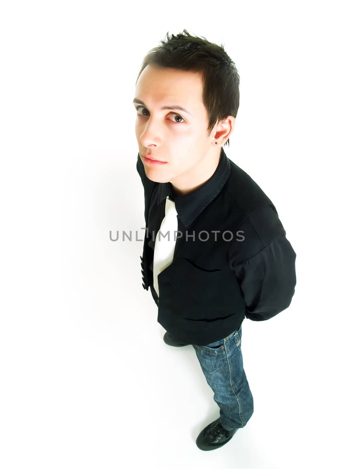 Young businessman smiling, on a white background