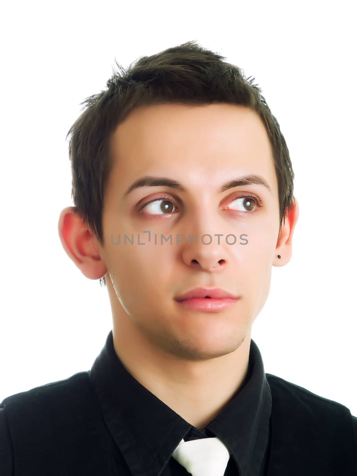 Young businessman smiling, on a white background