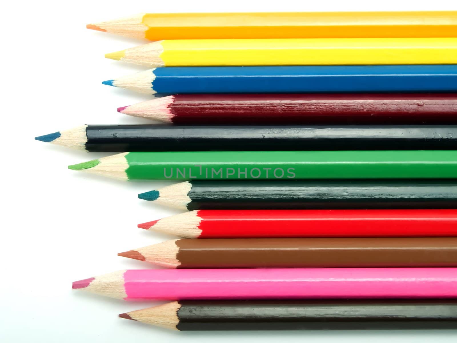 Color pencils on a white background