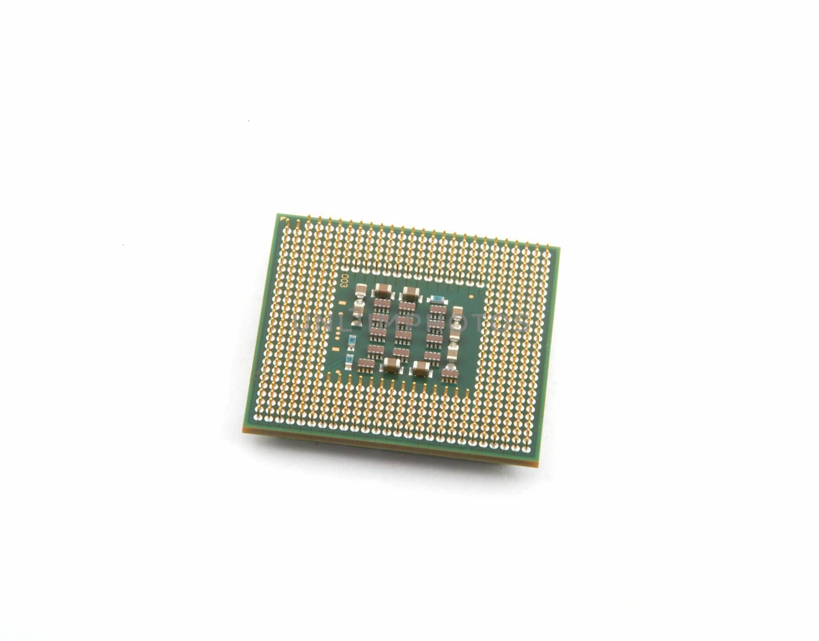 The microprocessor on a white background