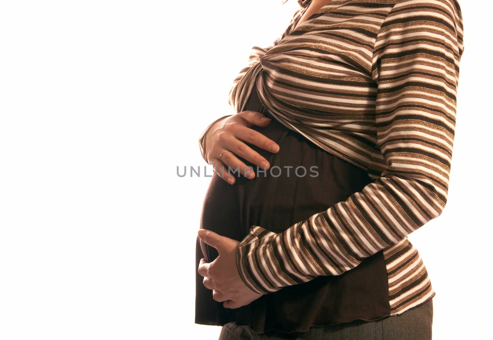 The pregnant woman on a white background. 