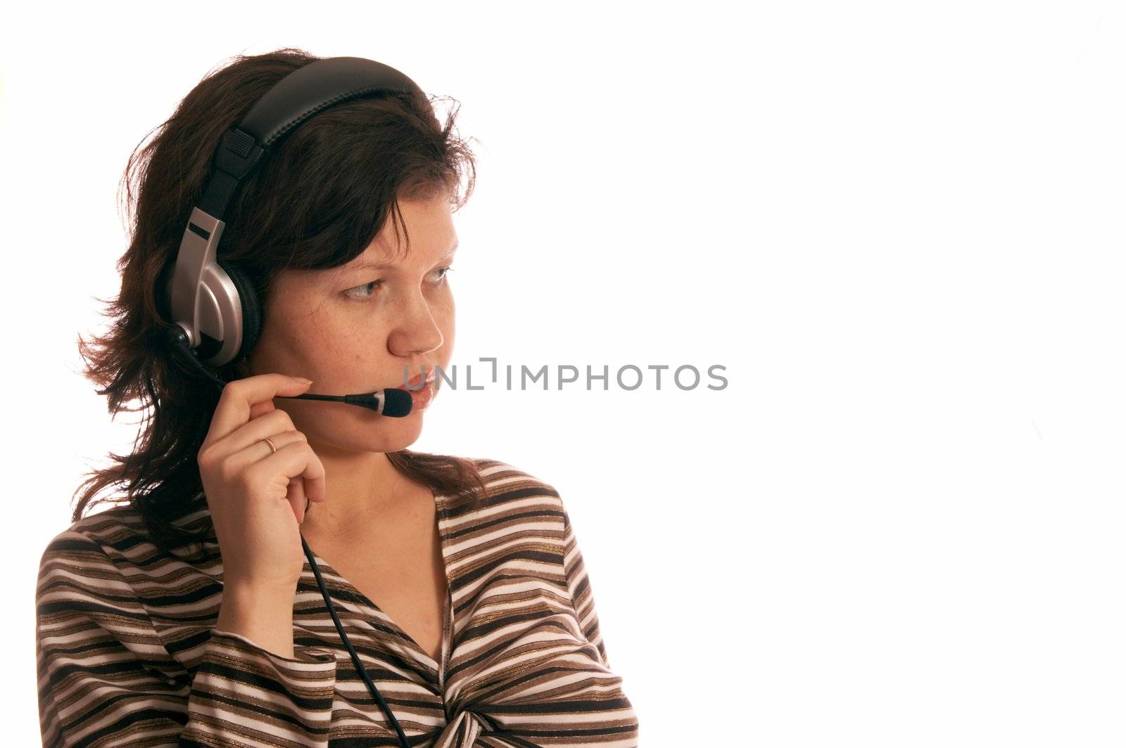 The musical girl with headphones, on a white background