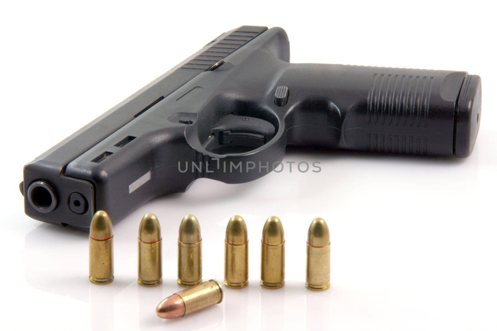 ammunition and automatic handgun isolated on white background weapons arms