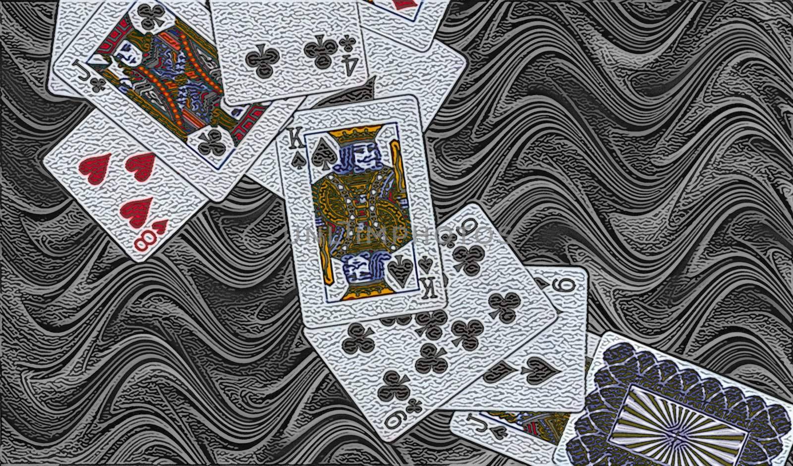 great creative abstract color rich textured image of playing cards.
