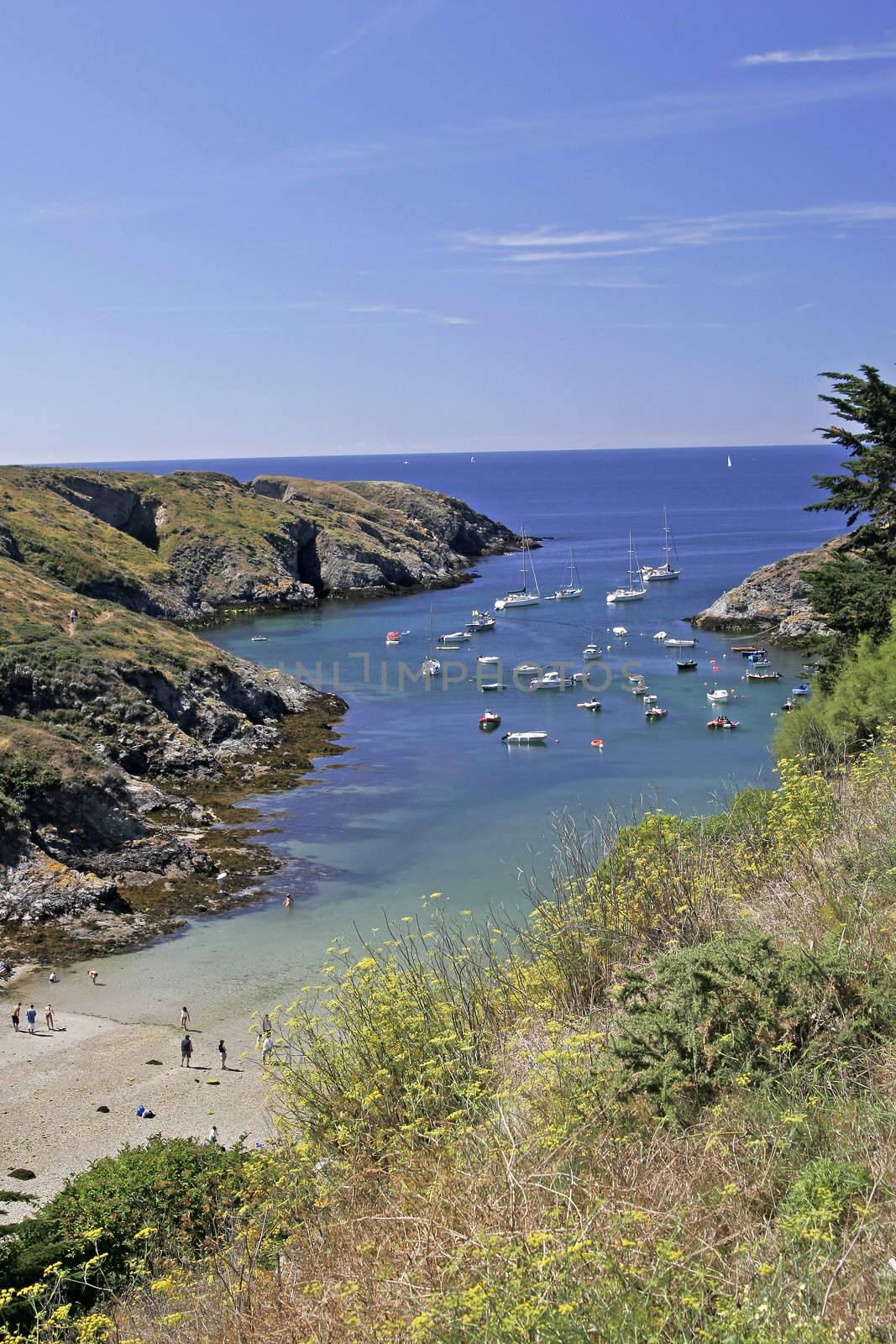 Port Goulphar, Bay near Belle-Ile, a atlantic isle in Brittany, North France.