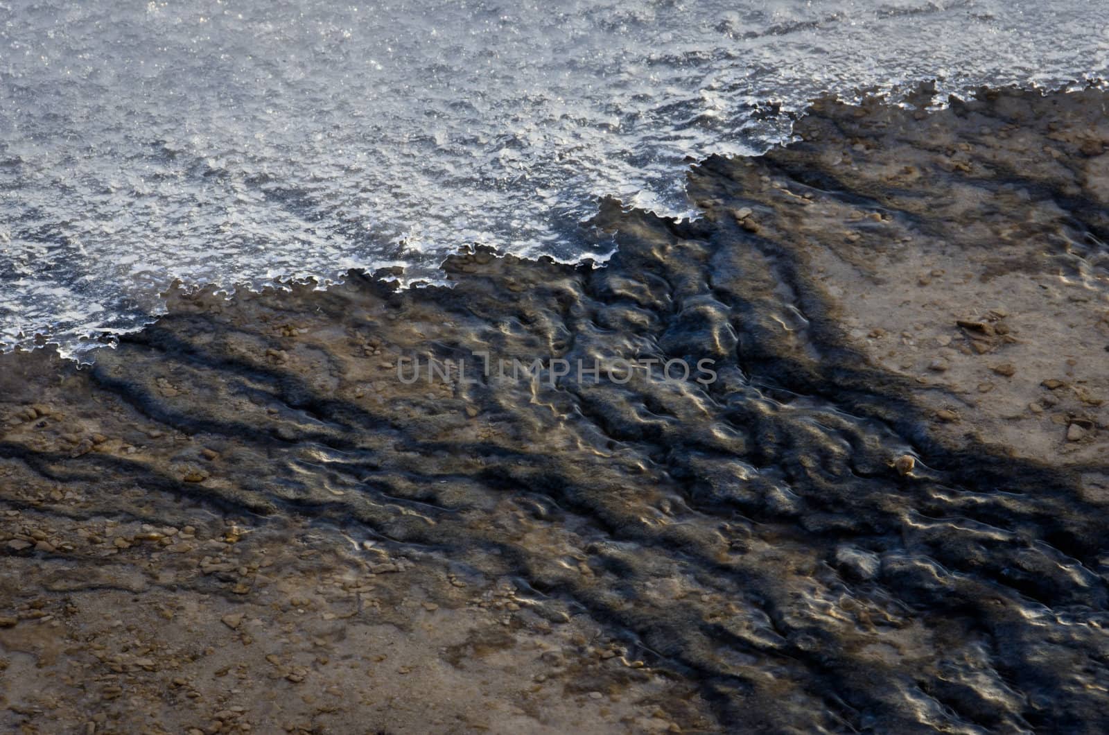 Ice and Geyserite patterns, Midway Geyser Basin, Yellowstone National Park, Wyoming, USA