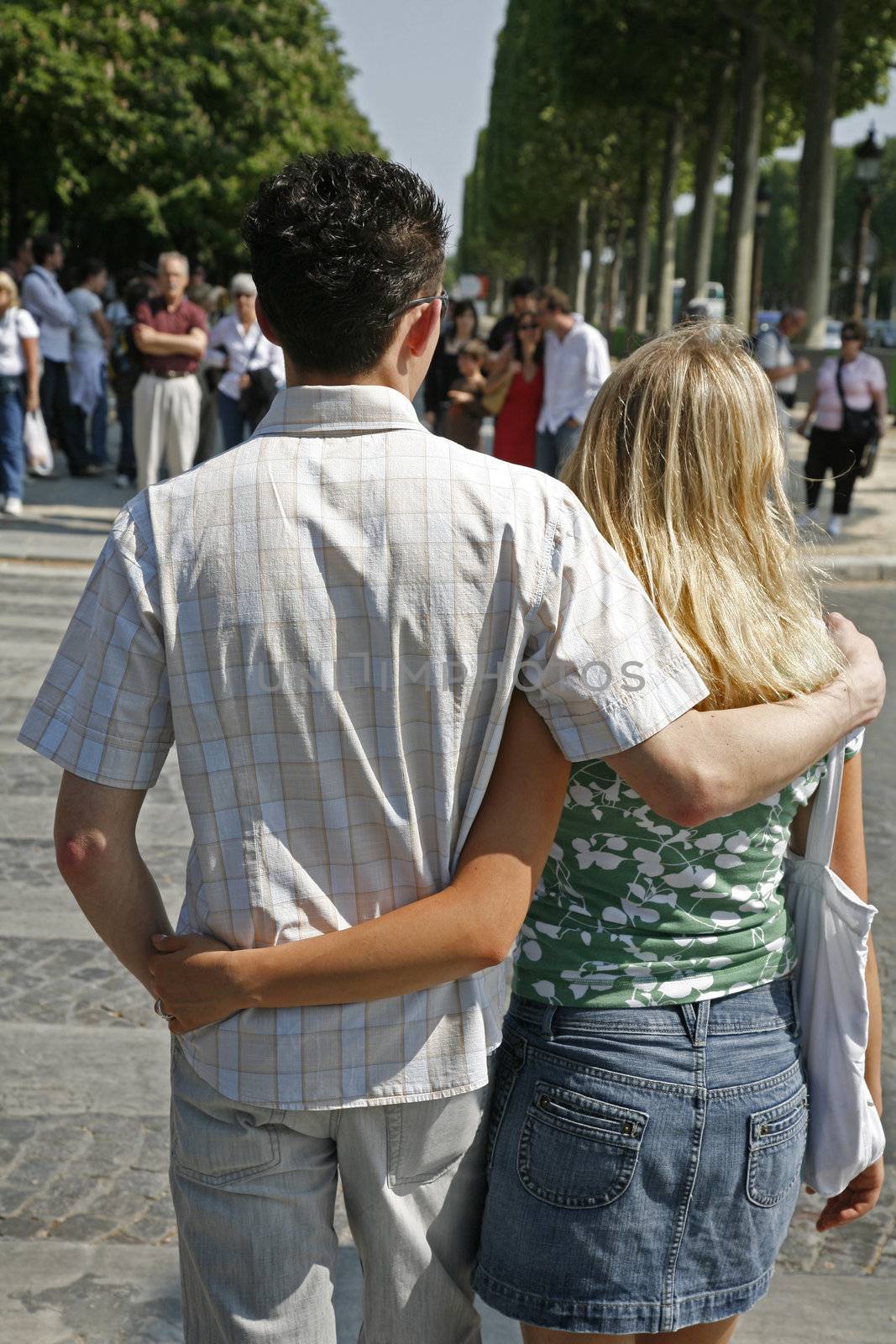 Young love at Champs-Elysees ,  Paris, France.