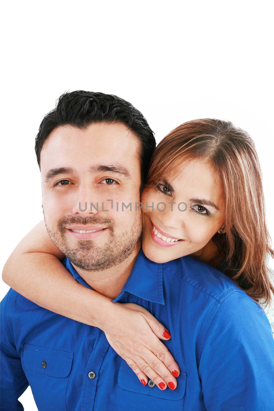 couple portrait smiling with a white background by dacasdo