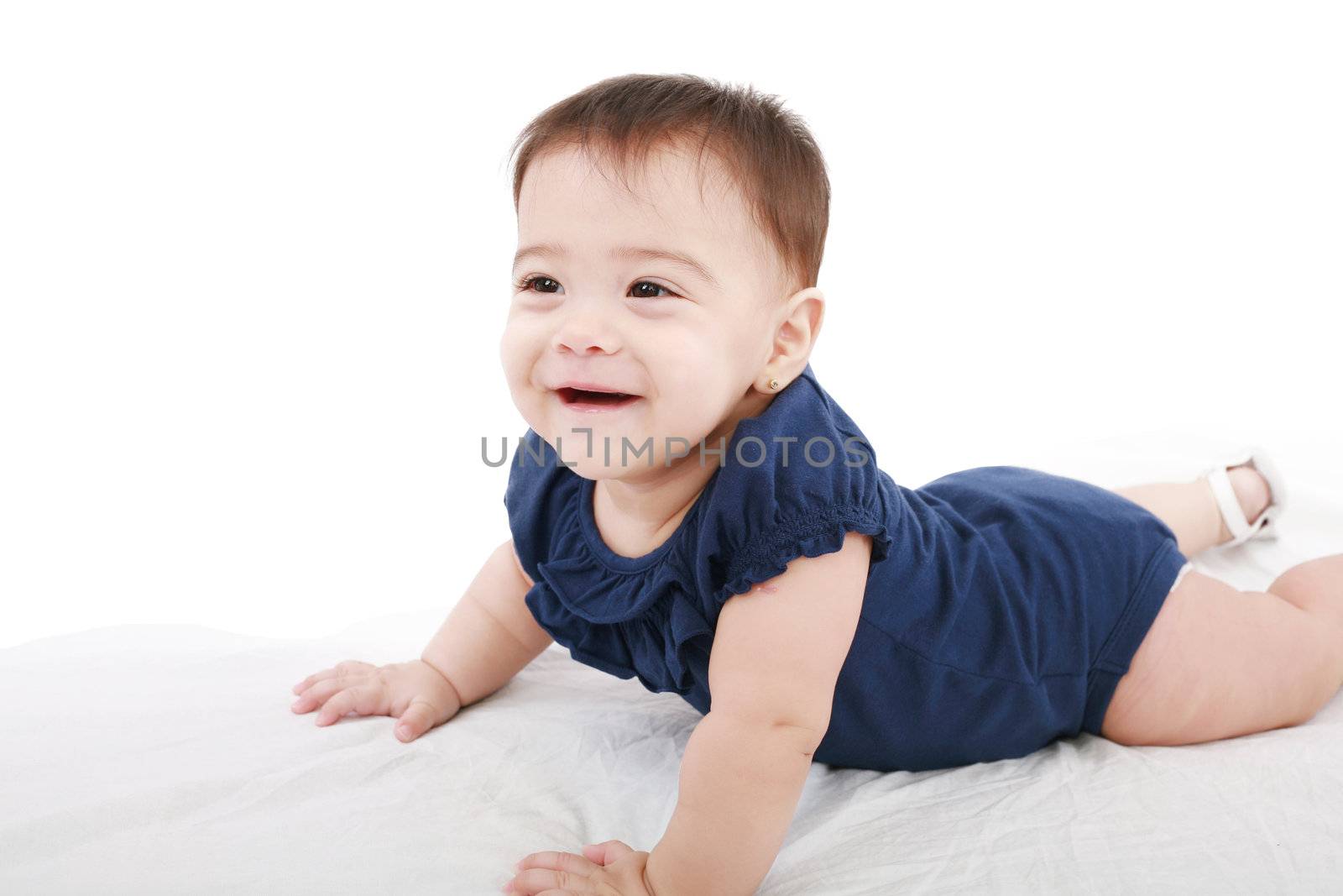 little child baby smiling closeup portrait on white background by dacasdo