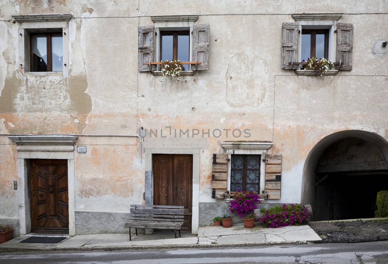 Beautiful typical facade in a little village in northern Italy.