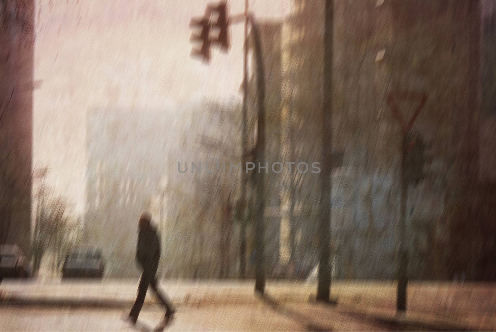 Lonely morning walk. Several of my photos worked together to make a retro dreamlike look.