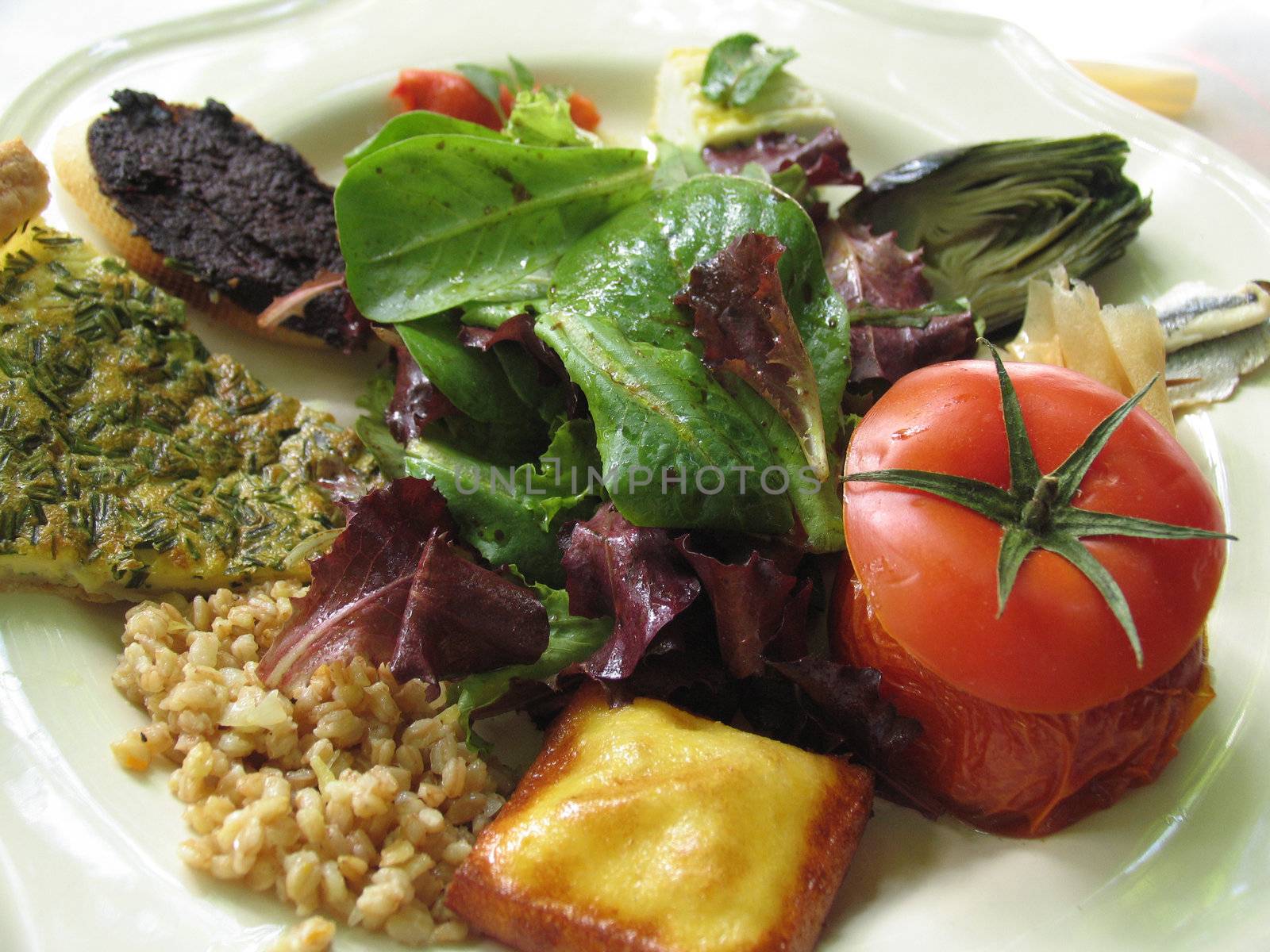 Delicious vegetarian lunch plate - Provence, France.