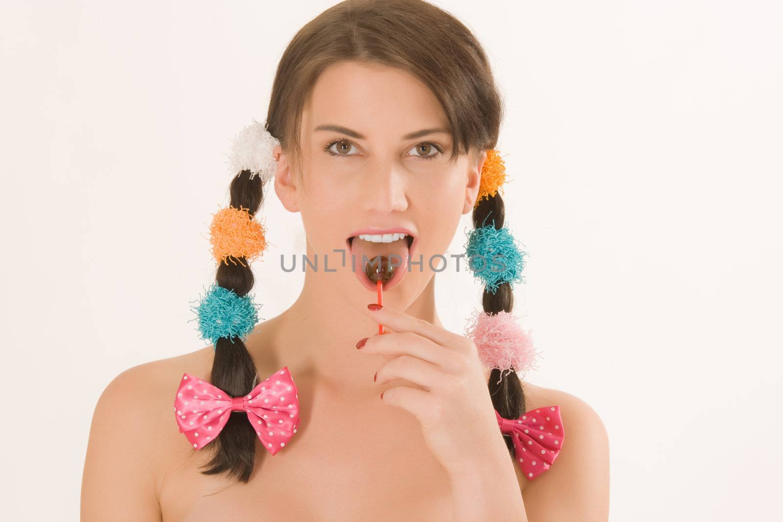 Girl with braids and colorful lollipops by STphotography