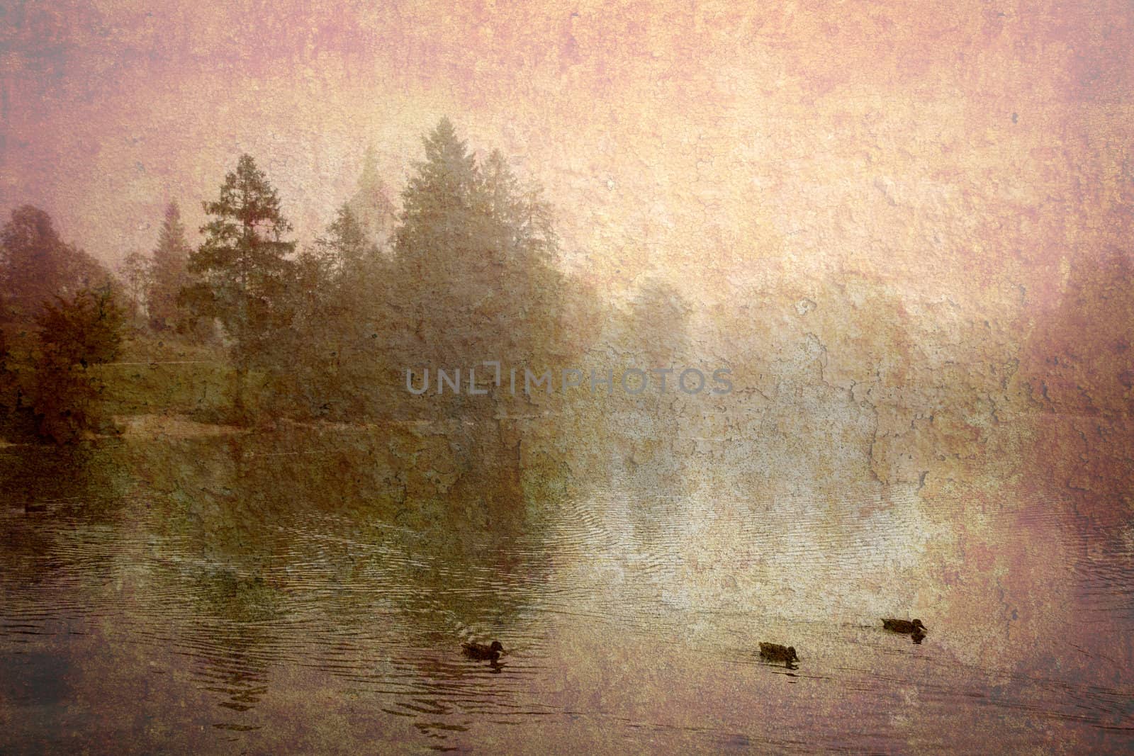 Dream of Lake Bohinj - Slovenia. Several own my photos worked together to make a retro dreamlike look