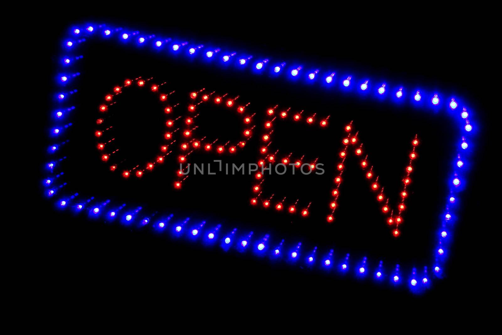Open sign in shop.