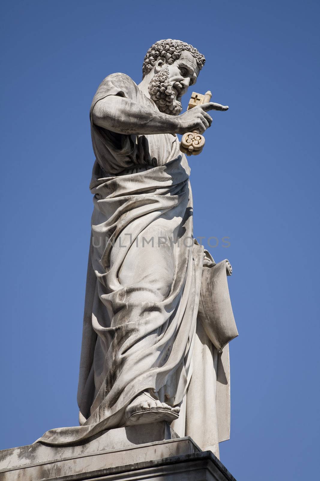 Statue of Saint Peter made by the Venetian sculptor Giuseppe De Fabris 1840. The key in the right hand is a symbol of power. It can be seen to the left outside the Sant Peters Basilica in Rome.