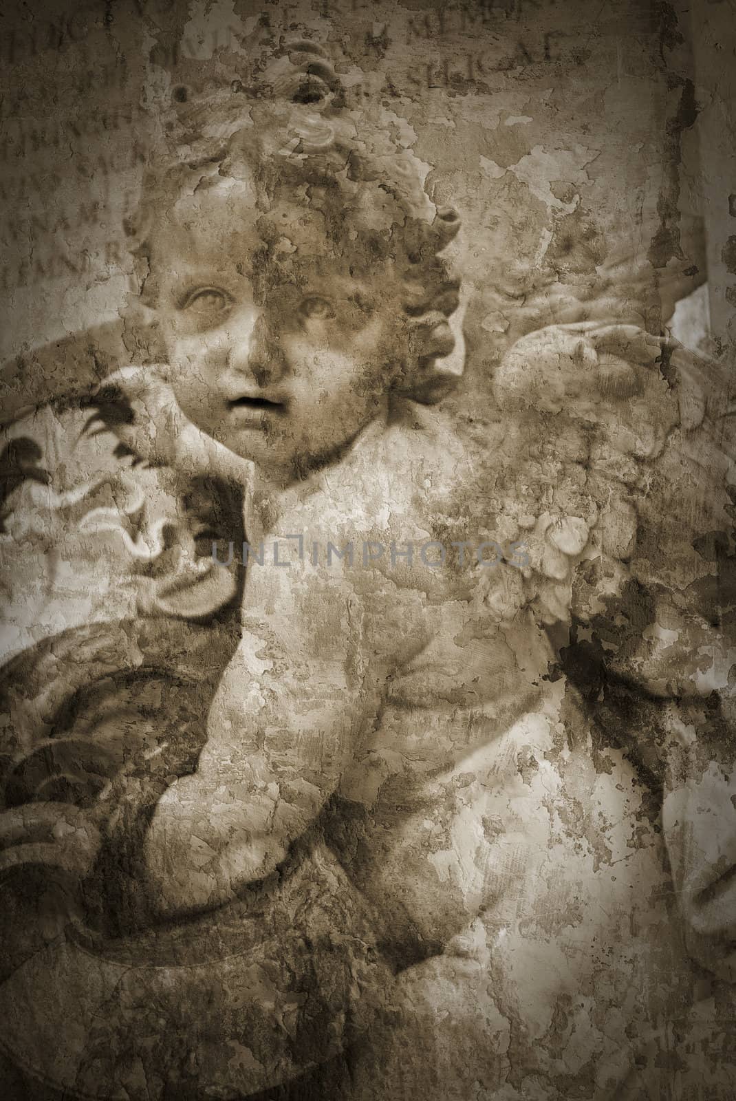 Postcard from Rome, Italy. Marble angel. More of my images worked together to reflect age and time. Monochrome image.