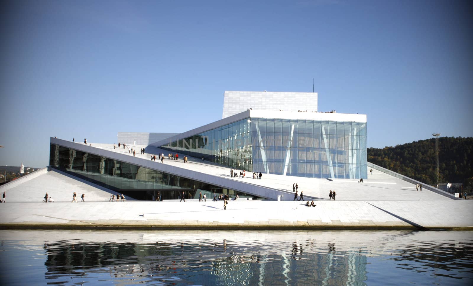 View of the new opera house in Oslo, Norway, from the ocean