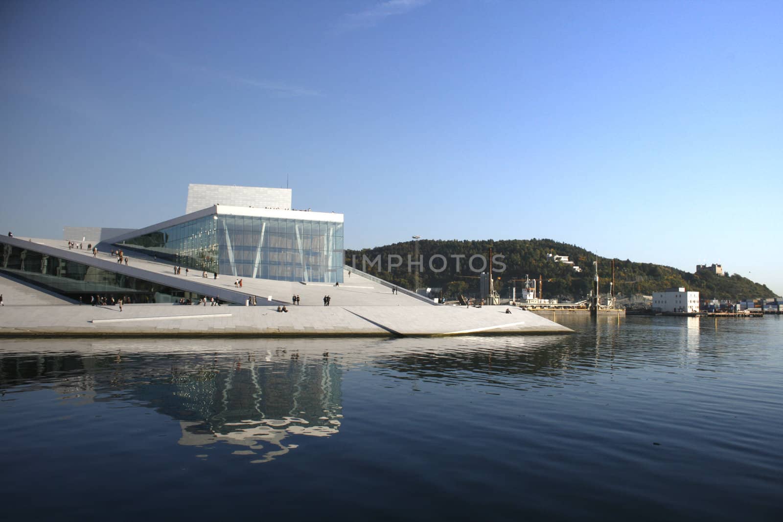 View of the new opera house in Oslo, Norway, from the ocean