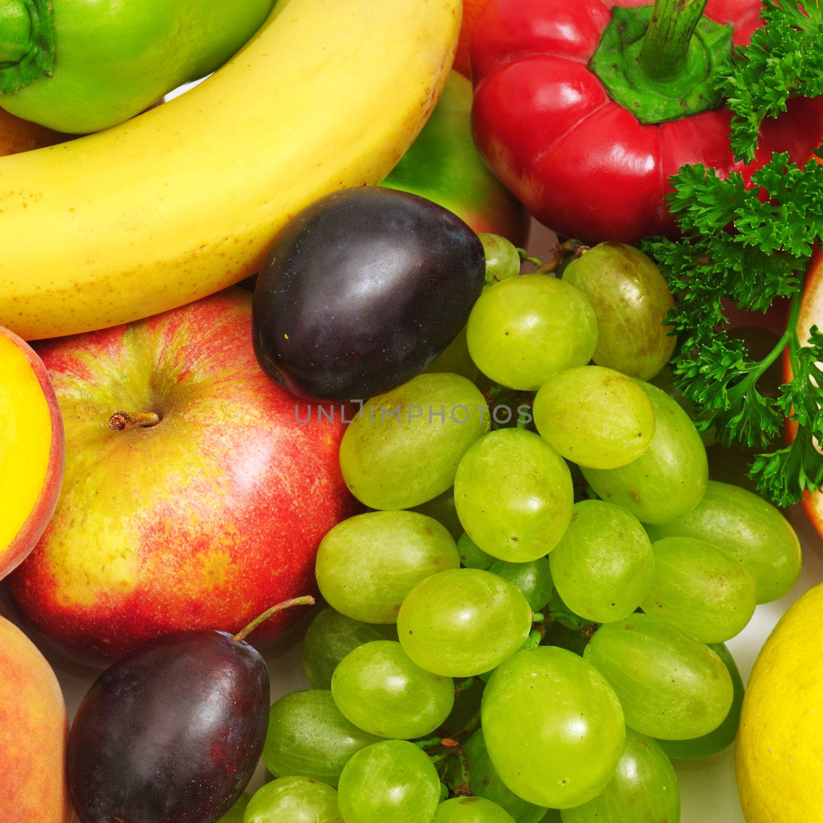 fruits and vegetables isolated on a white background