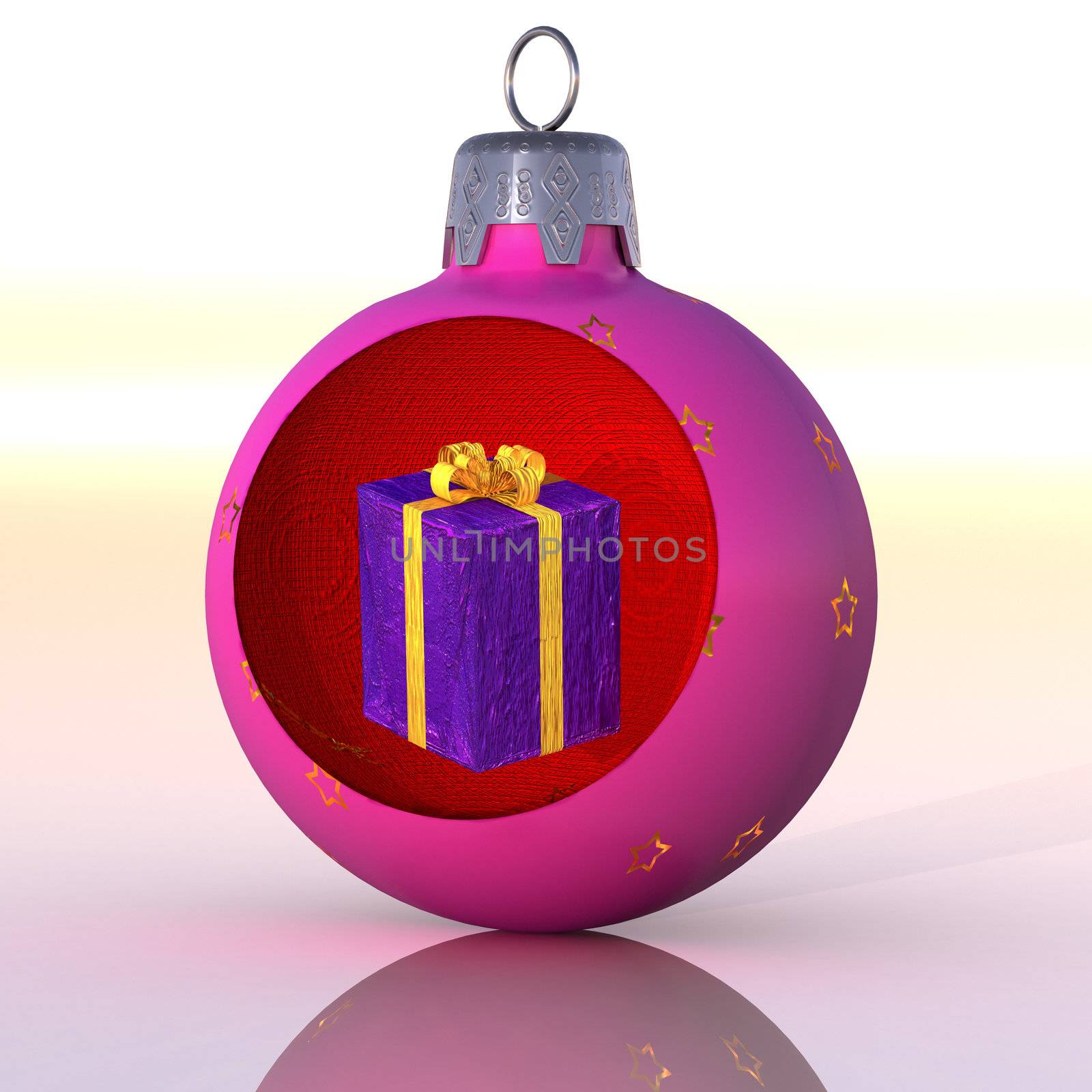 A xmas gift inside a round glass ball christmas ornament. In the spirit of giving.