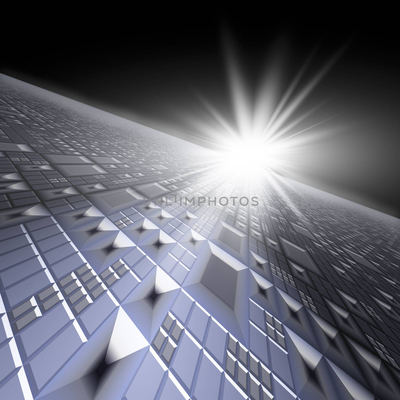 A technology grid horizon perspective with star flash for cover background.
