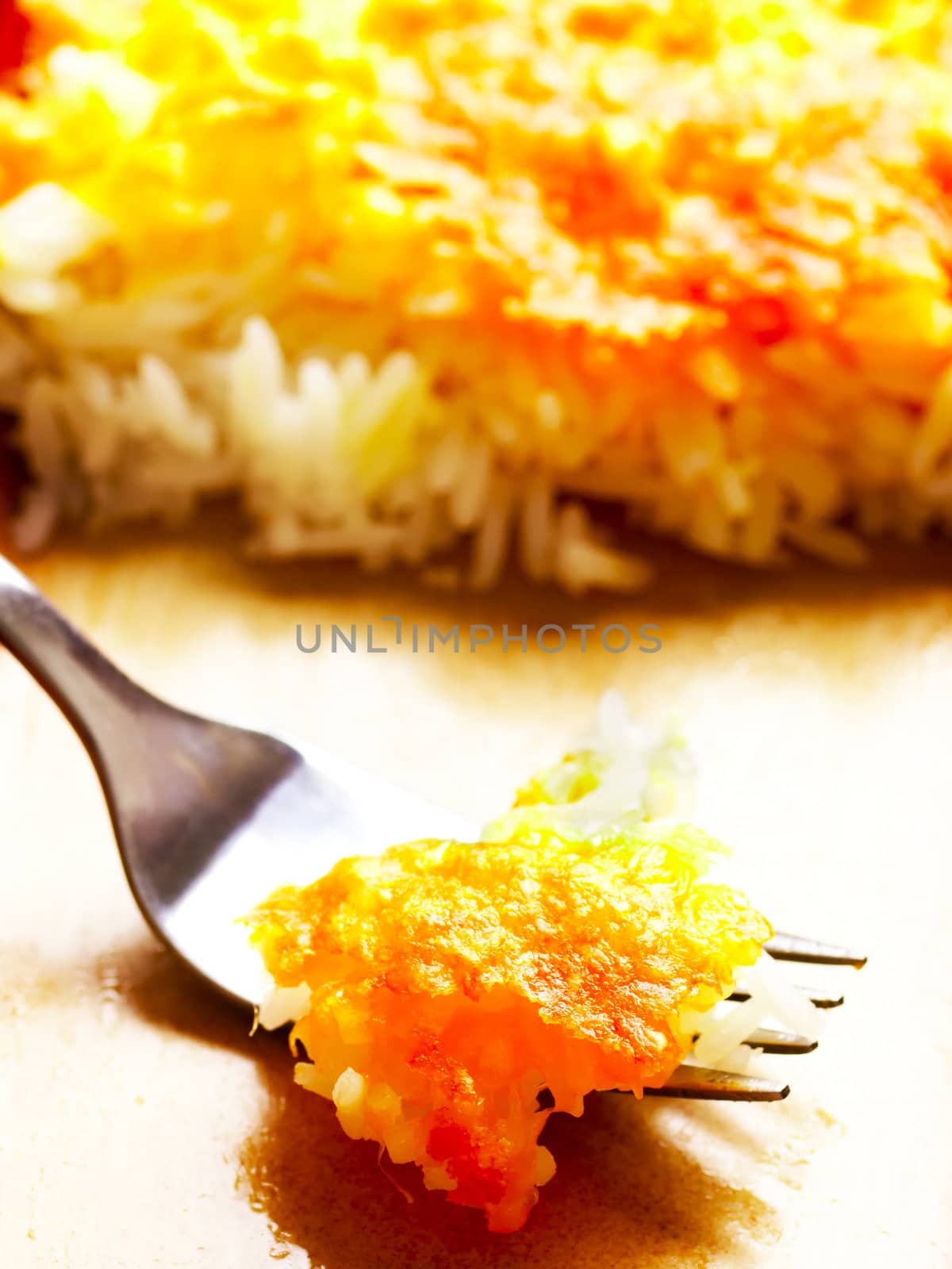 close up of cheese baked rice