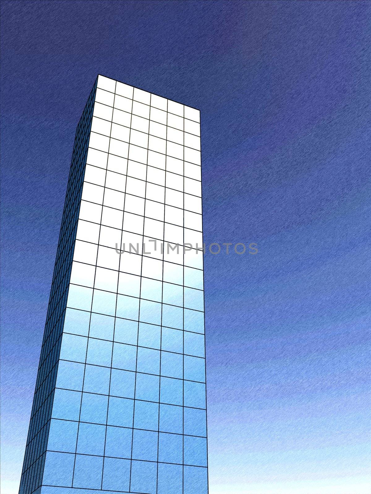 Sketch corporate building made in 3d over a sky background