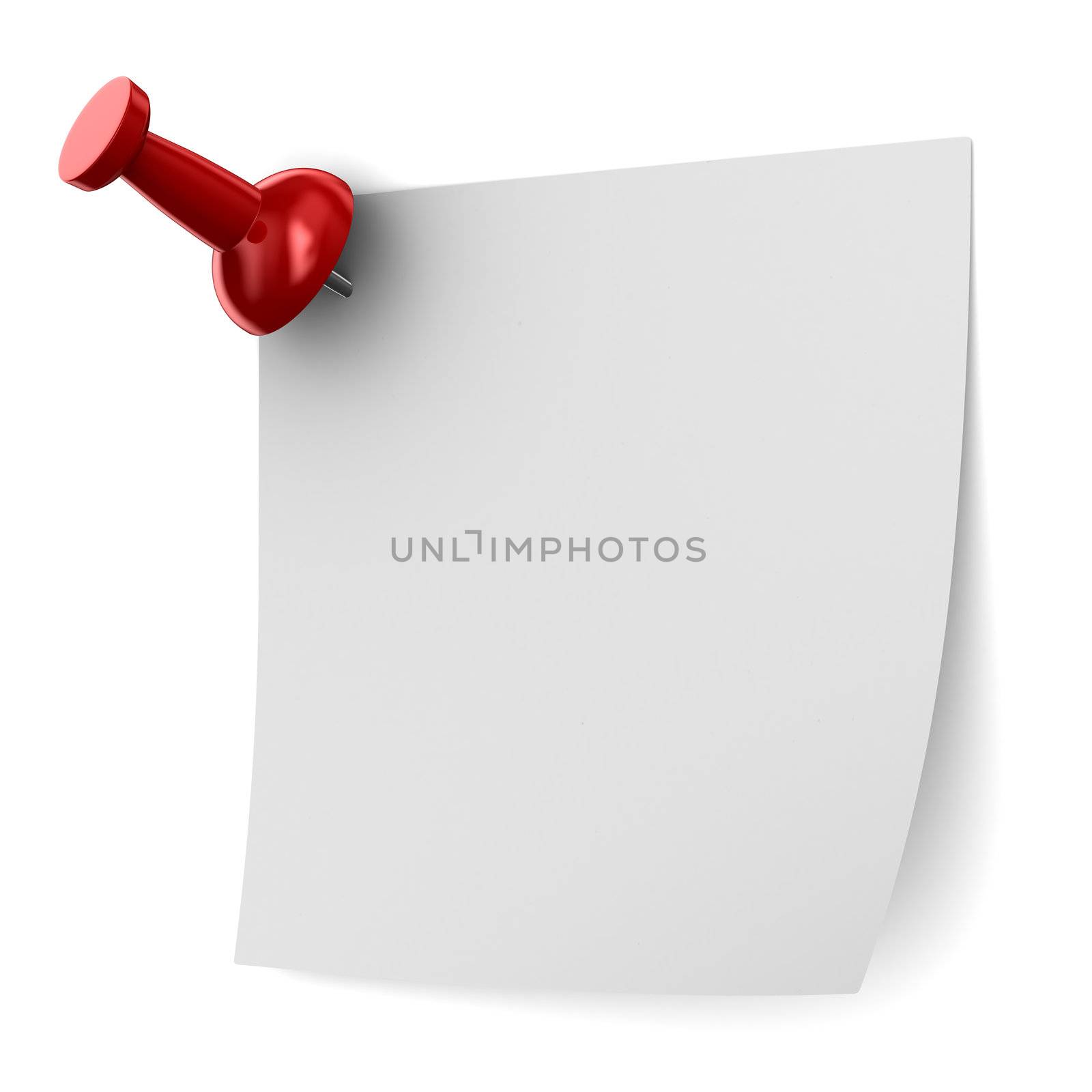 Red thumbtack on white background. Isolated 3D image