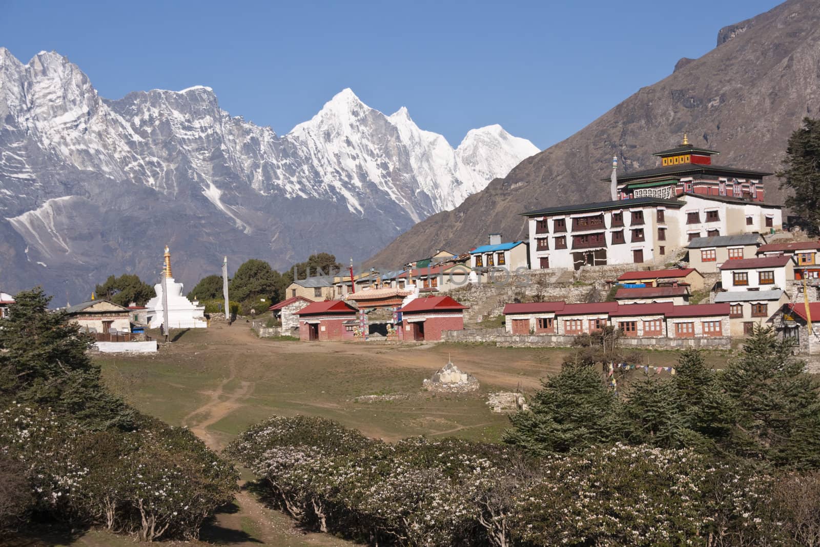 Buddhist Monastery at Tengboche (3860 Metres) on the trekking route to Everest Base Camp. Himalaya Mountains, Nepal.