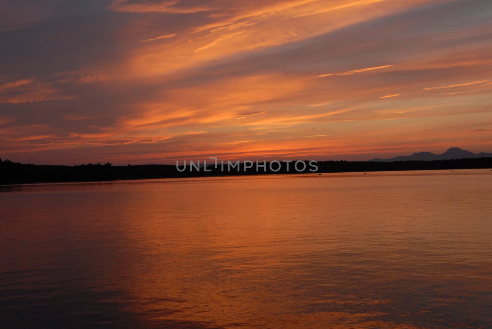 Sunset over Lake Millinocket in Maine.