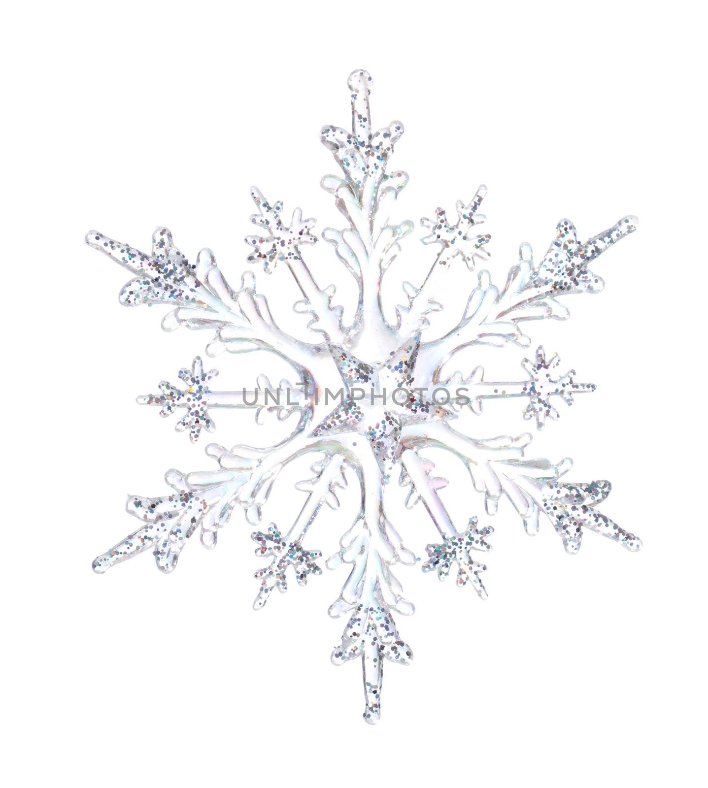 Snowflake shape, photo on the white background