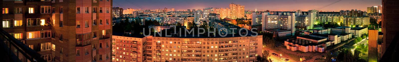 Night city big and colorful panorama of Saint-Petersburg, Russia