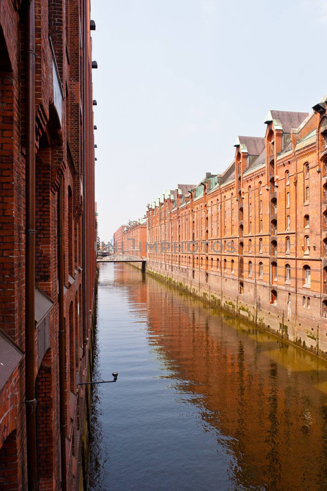 Speicherstadt in Hamburg, Germany is the world's largest timber-pile founded warehouse district of the world.