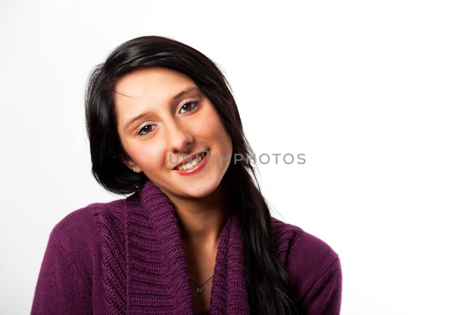 smiling in a pink sweater by bernjuer