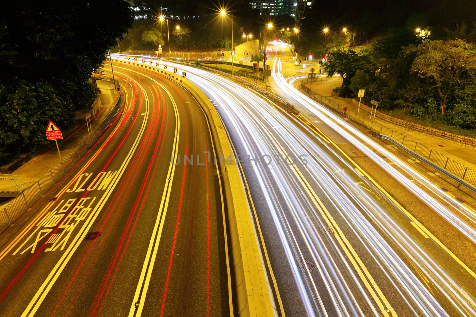 traffic downtown at night