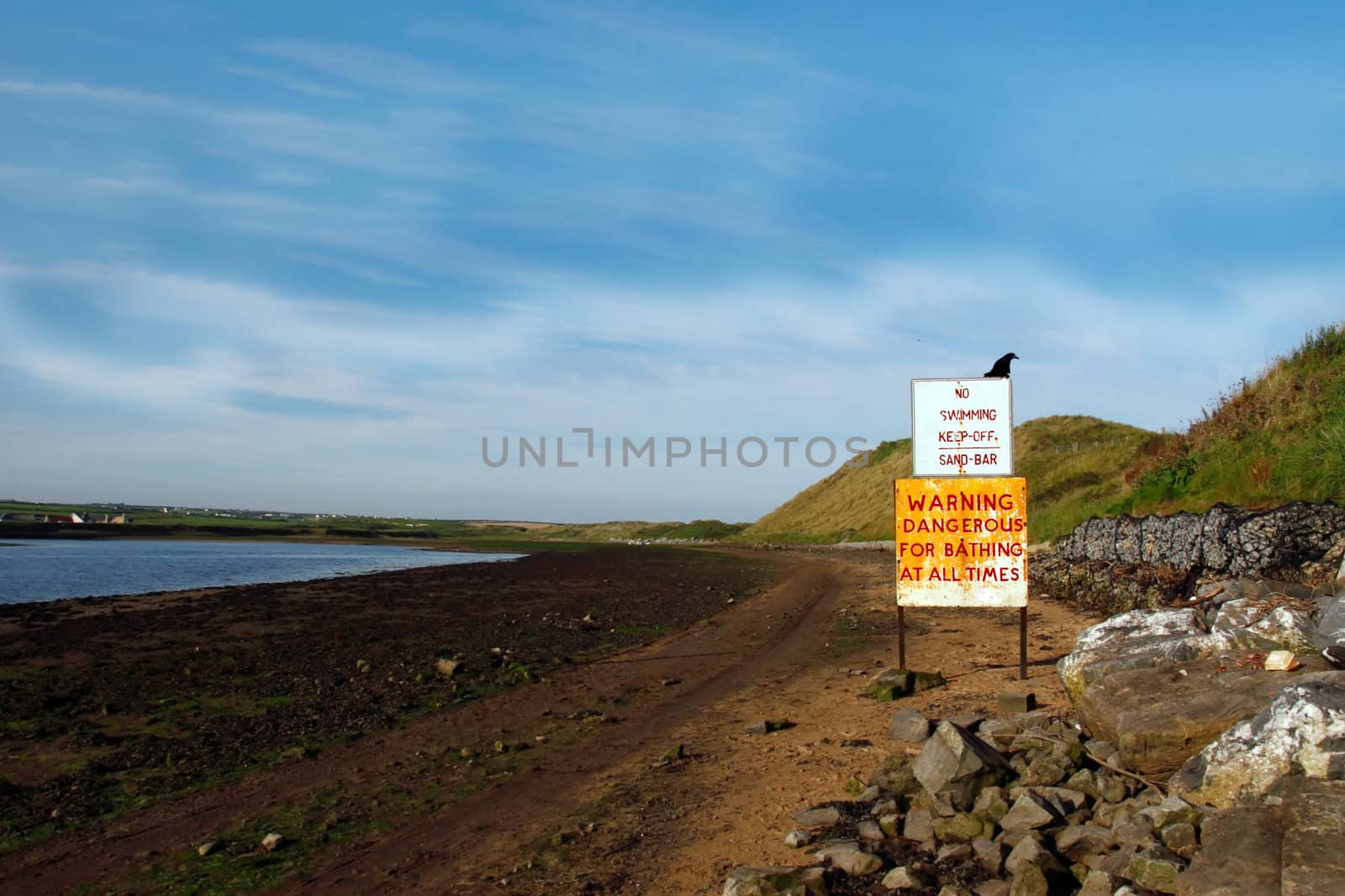 a warning sign for no swimming in kerry ireland