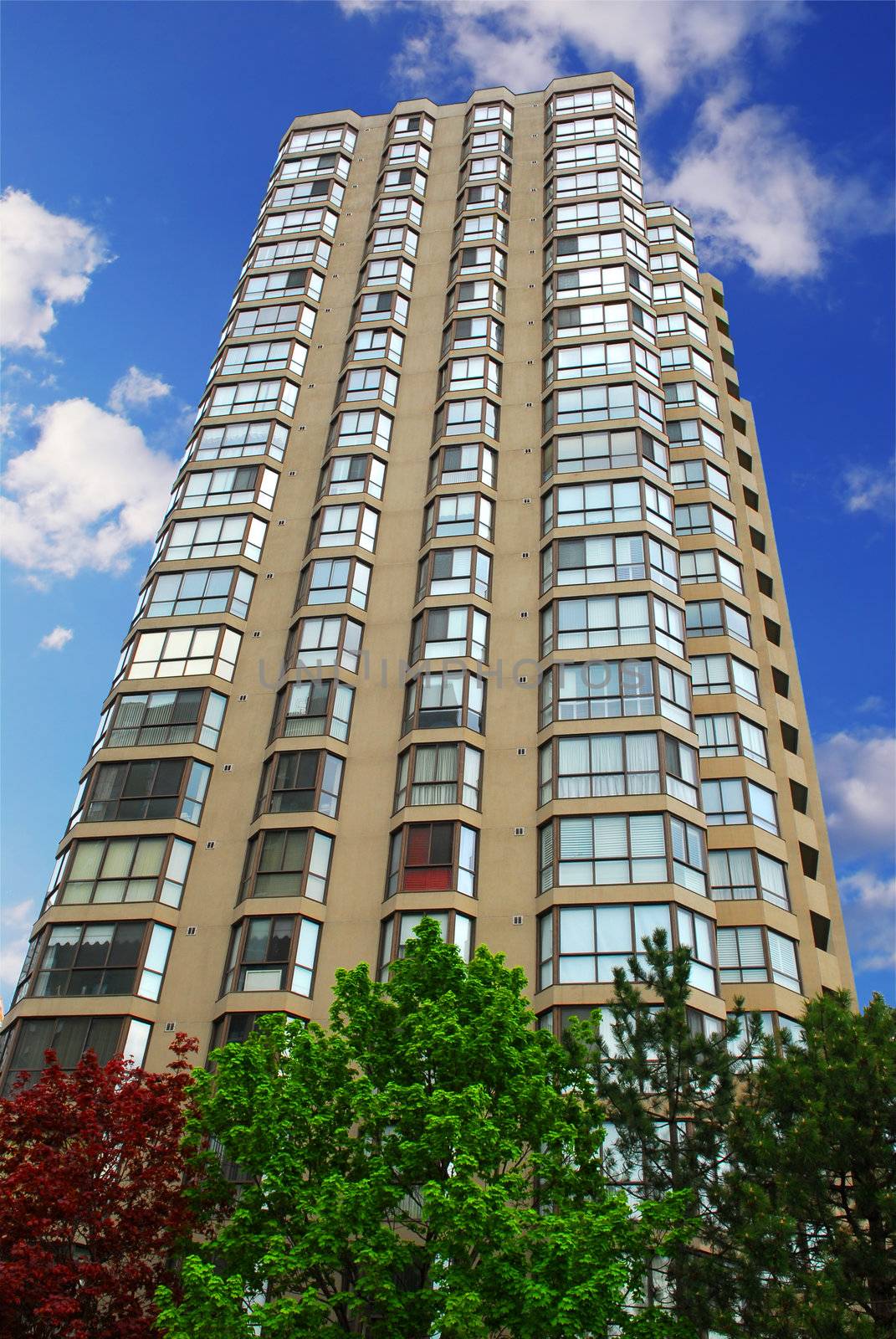 Tall condominium or apartment building in the city