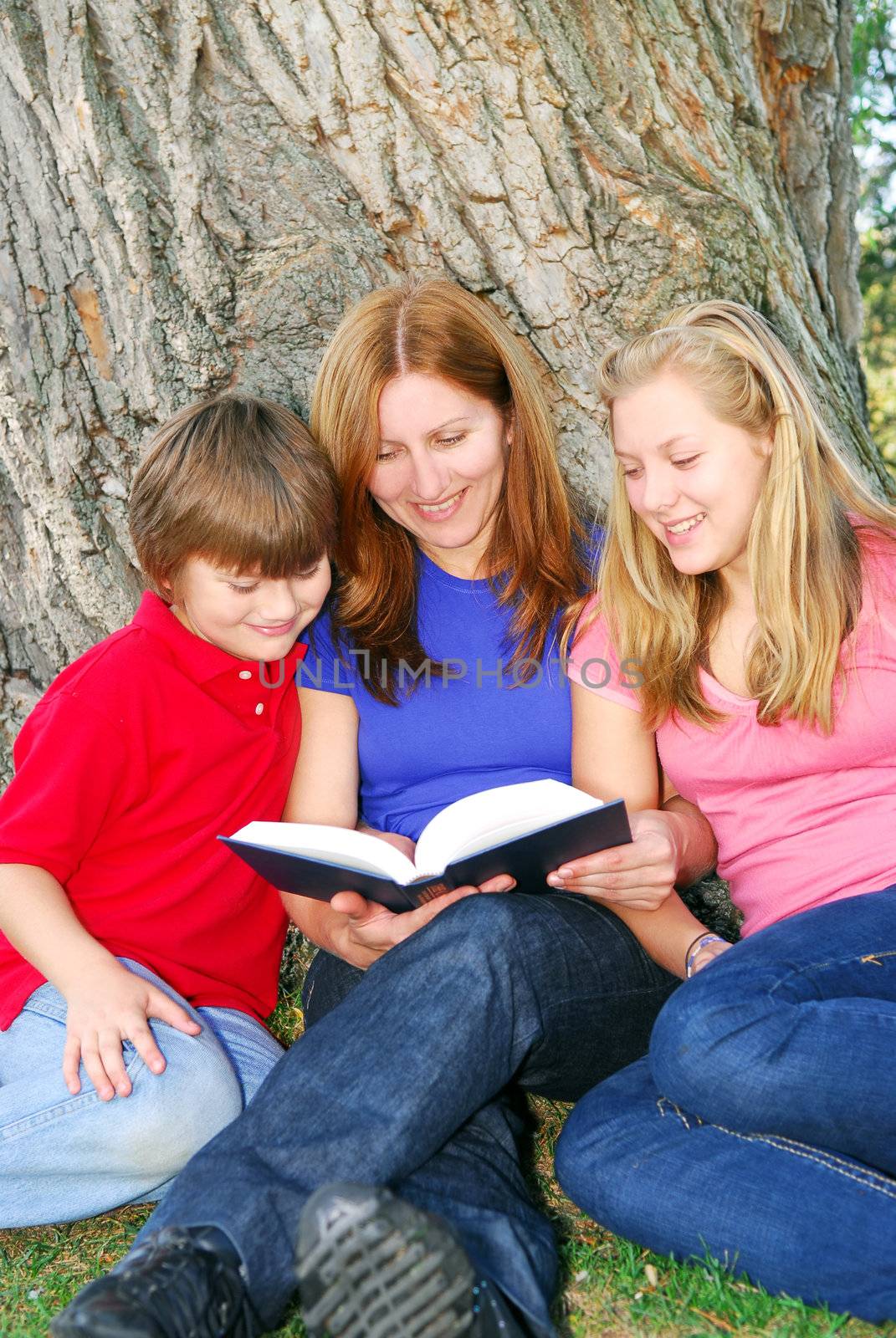 Family reading a book by elenathewise