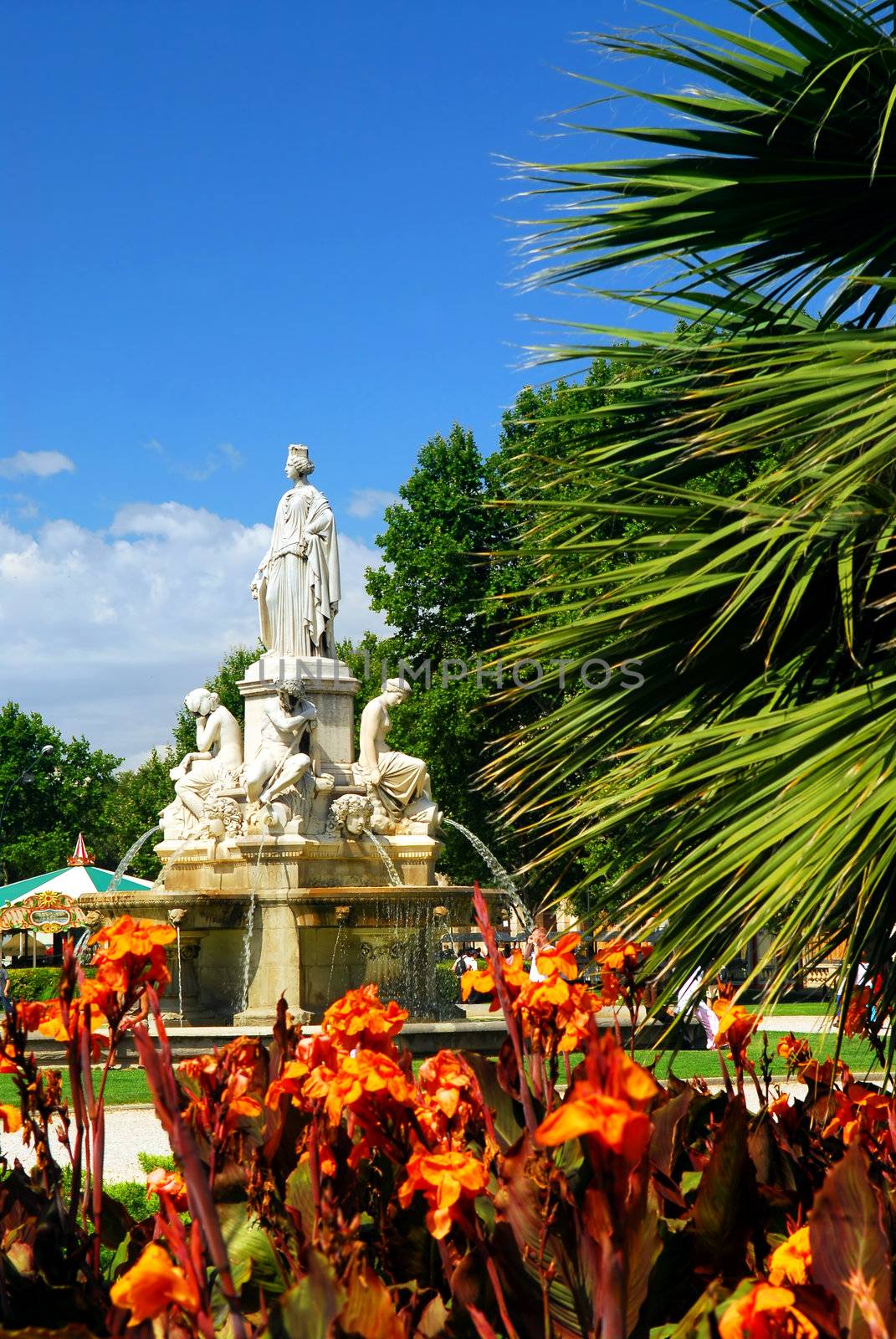 Lush green park in city of Nimes in southern France