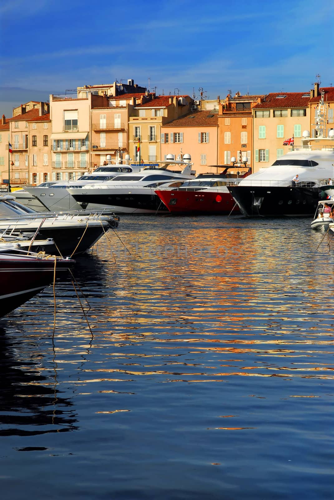 Luxury boats docked in St. Tropez in French Riviera