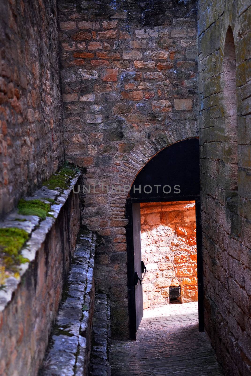 Detail of medieval architecture in historical town of Sarlat, France