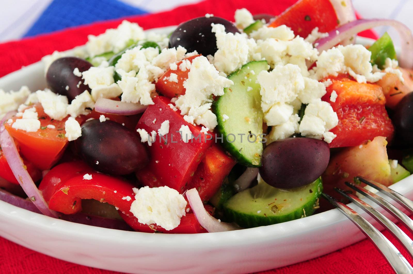 Greek salad with feta cheese and black kalamata olives