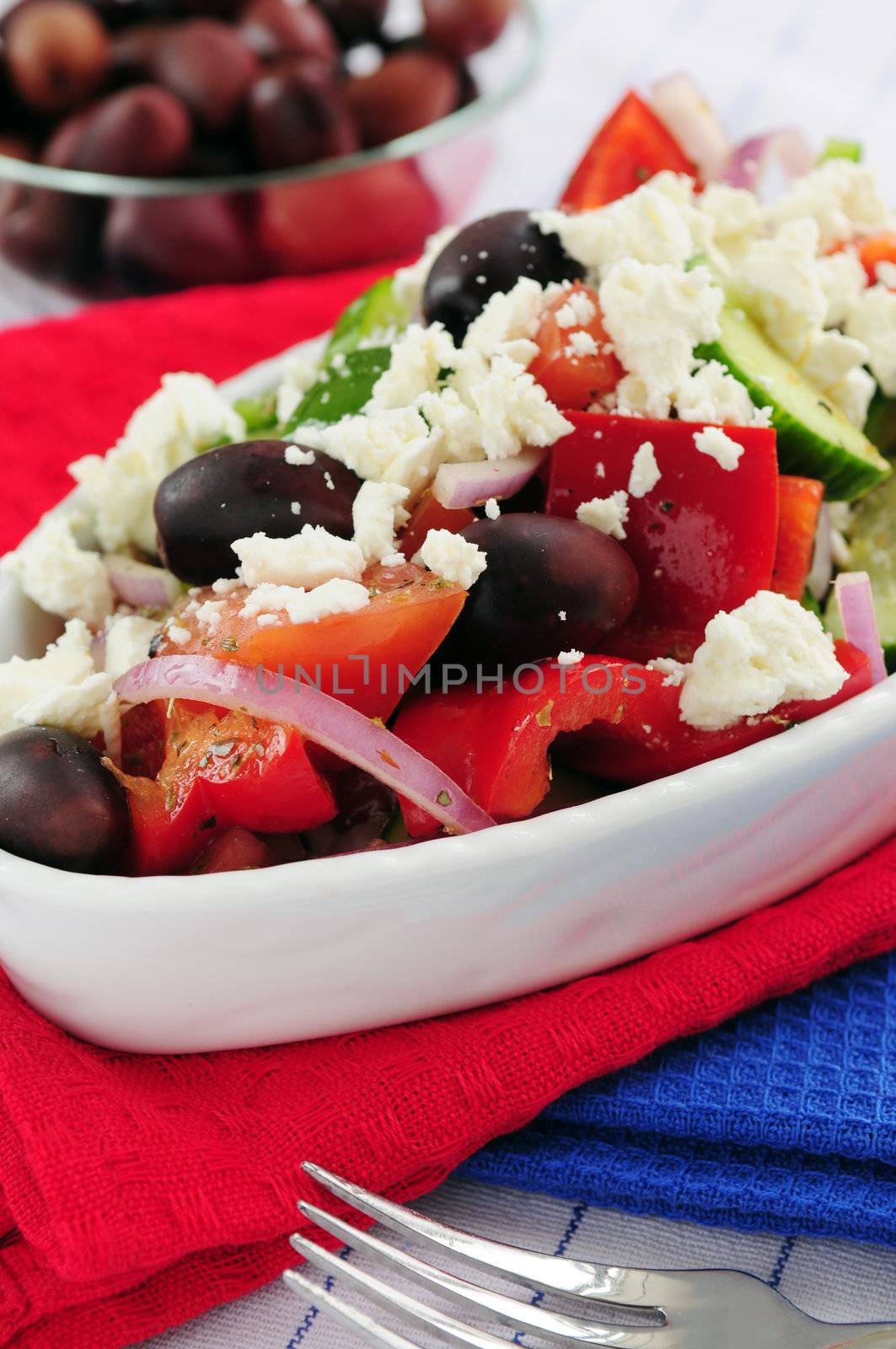 Greek salad with feta cheese and black kalamata olives