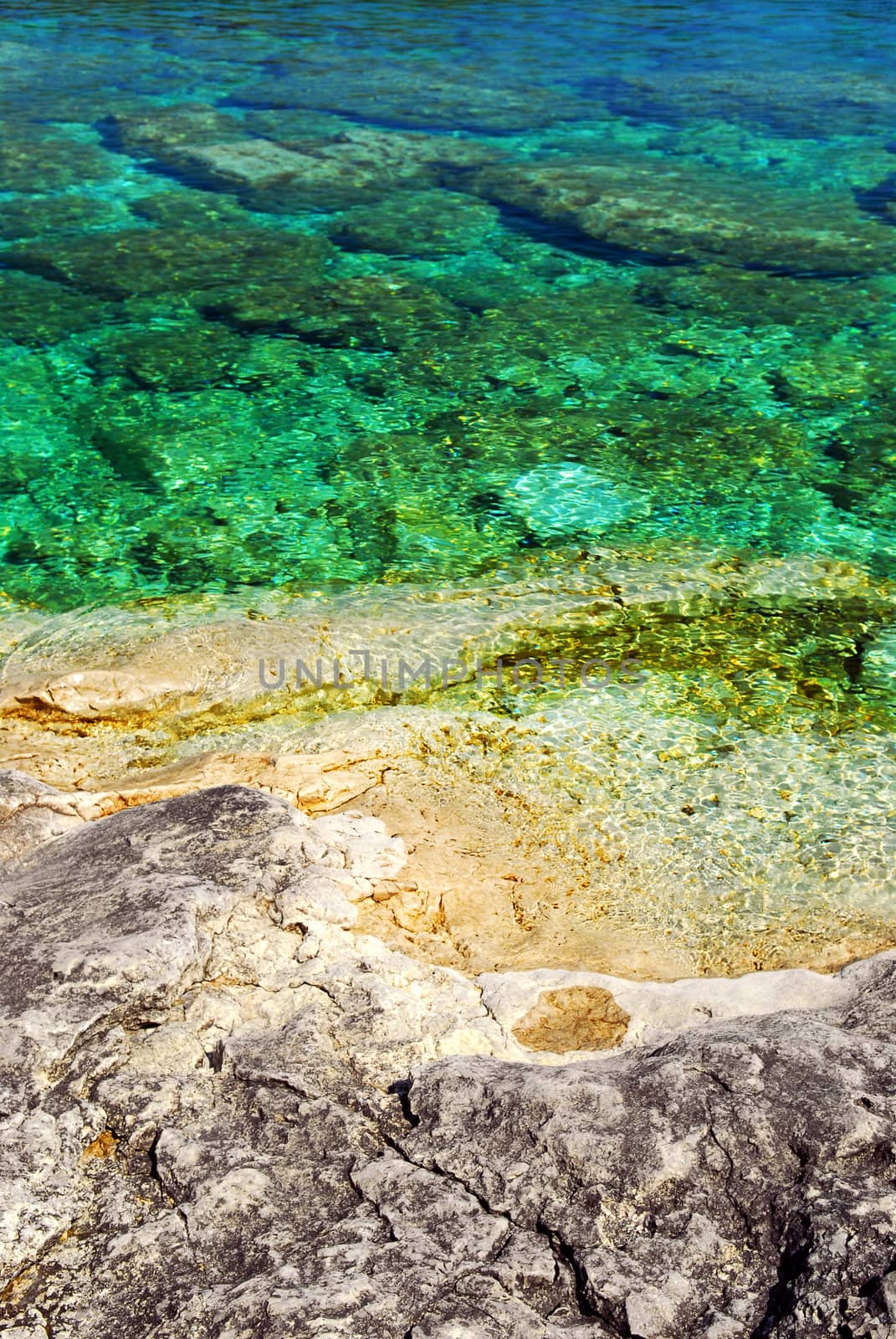 Rock and clear water of Georgian Bay at Bruce peninsula Ontario Canada