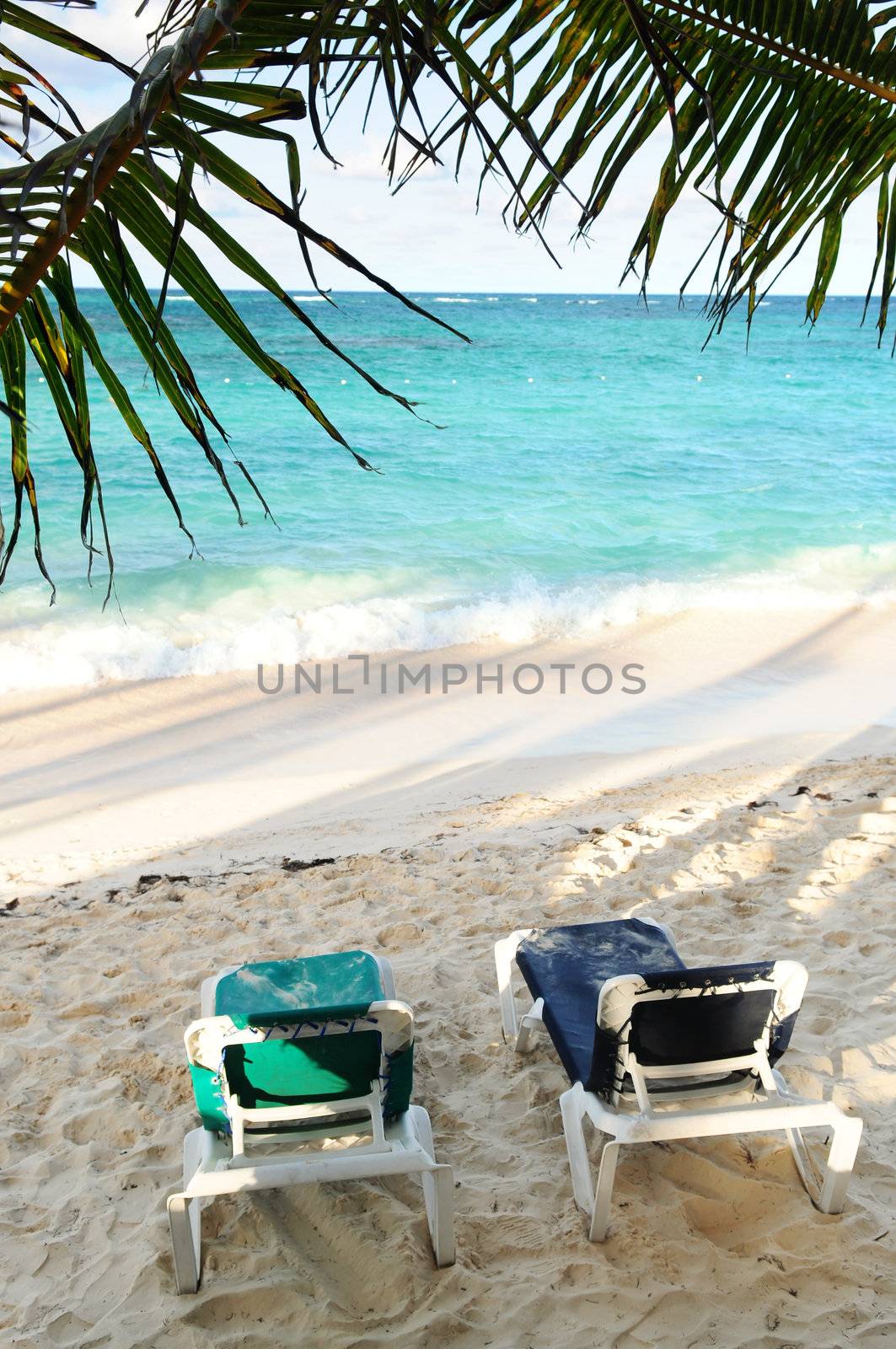 Sandy beach of tropical resort by elenathewise