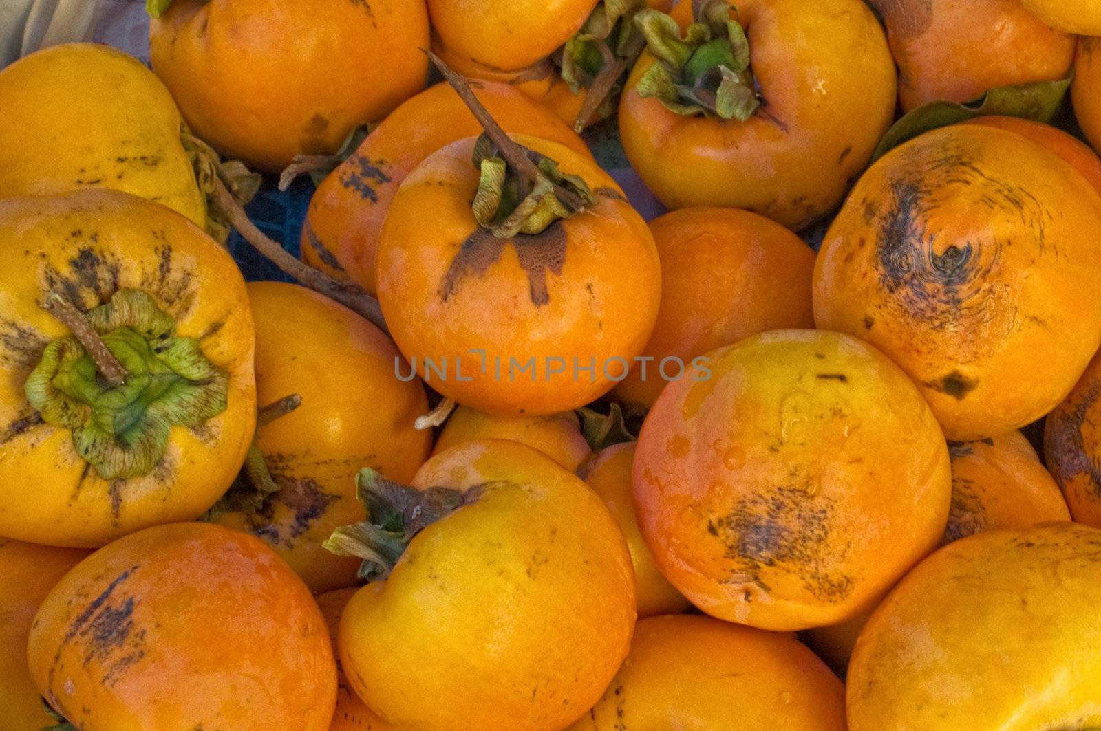 Close up shot of bio persimmons