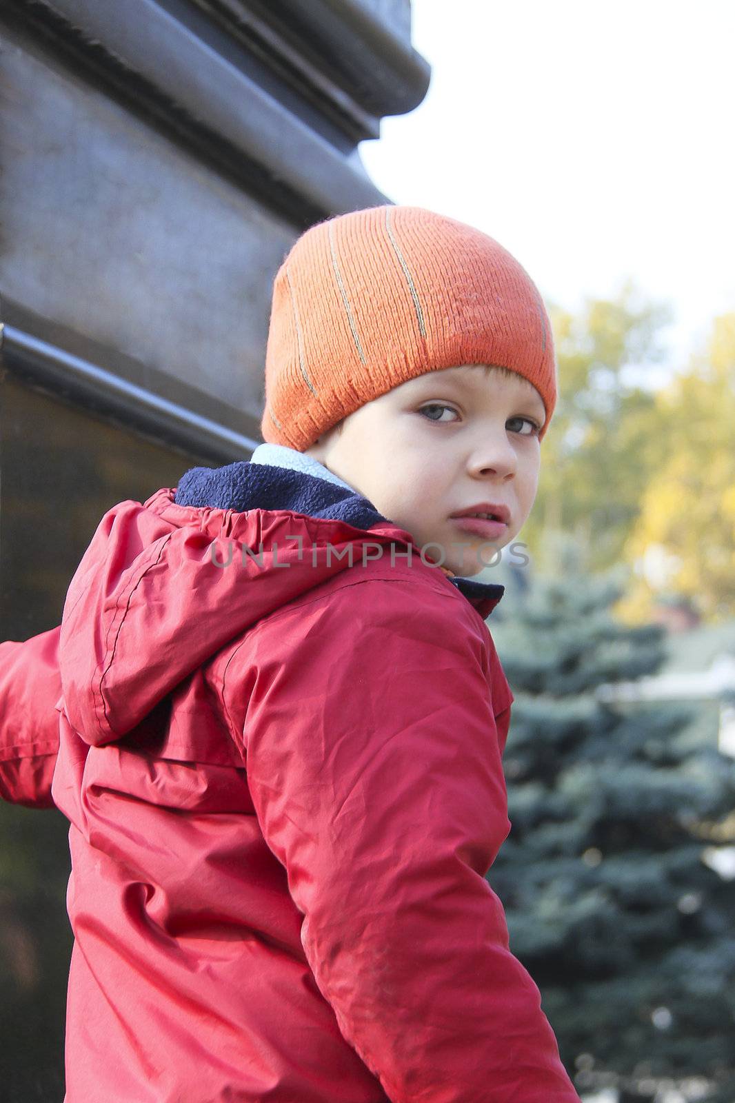 Boy walking in autumn park