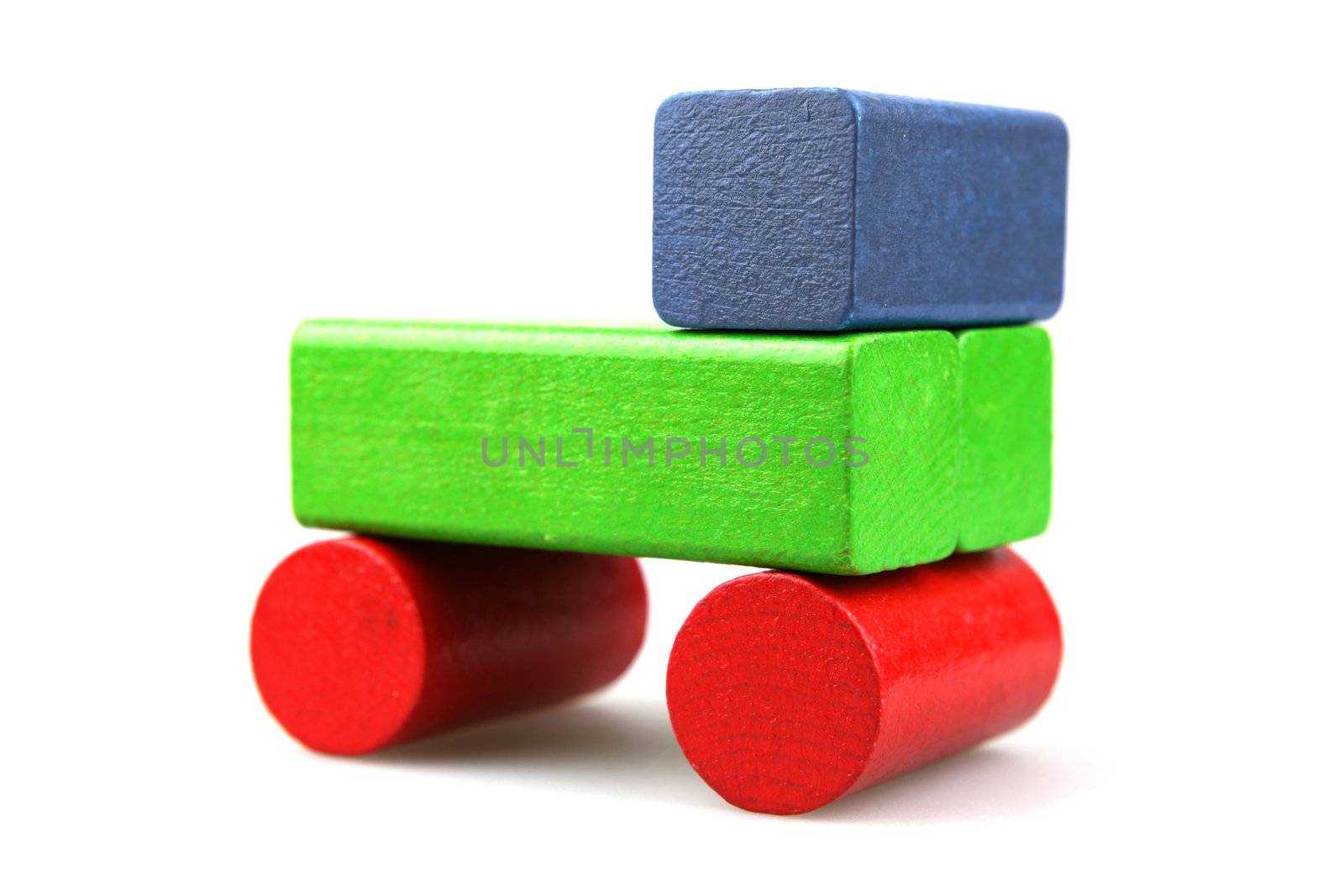 Wooden building blocks isolated on white background