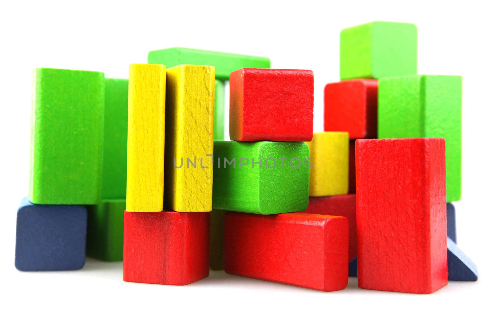 Wooden building blocks isolated on white background